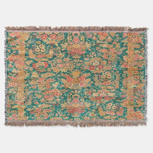 Groen goud bloem perzisch turks patroon deken (Voorkant)