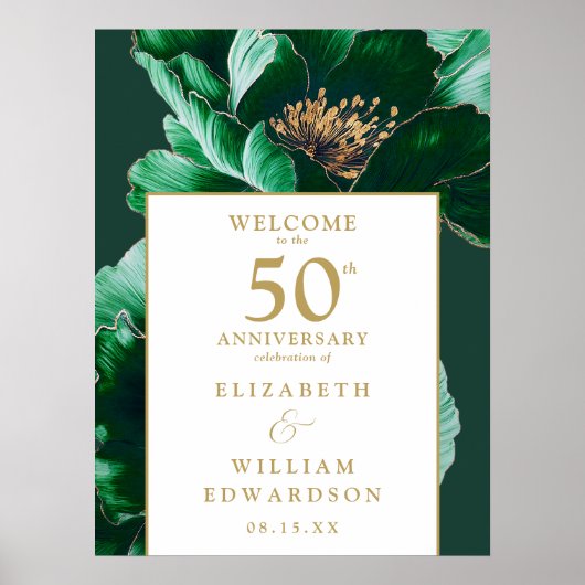 Groen Goud Bloemen 50e Jubileum Welkomstbord Poster (Voorkant)