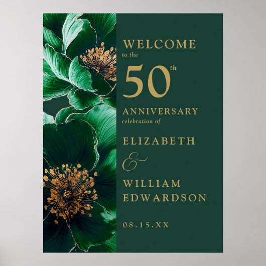 Groen Goud Bloemen 50e Jubileum Welkomstbord Poster (Voorkant)