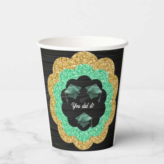 Groen Goud Bloemen Afstudeerfeest Papieren Bekers (Achterkant)