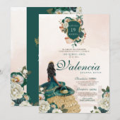 Groen Goud Bloemen Crest Afrolatina Charro Quince Kaart (Voorkant / Achterkant)