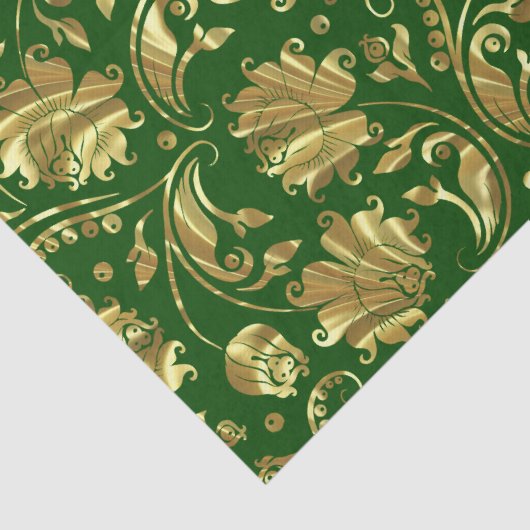 Groen & Goud Bloemen Damasks Patroon Tissuepapier (Detail)