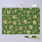 Groen & Goud Bloemen Damasks Patroon Tissuepapier (Craft)