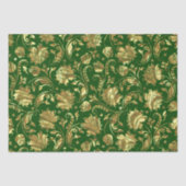 Groen & Goud Bloemen Damasks Patroon Tissuepapier (Voorkant)