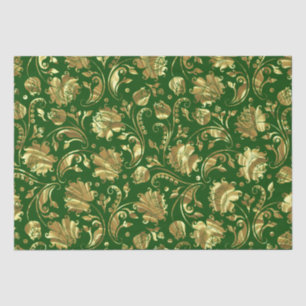 Groen & Goud Bloemen Damasks Patroon Tissuepapier