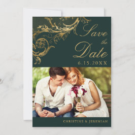  Groen Goud Bloemen Damast Foto Bruiloft Save The Date