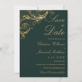  Groen Goud Bloemen Damast Foto Bruiloft Save The Date (Achterkant)