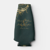  Groen Goud Bloemen Damast Script Bruiloft Flesjeskoeler (Voorkant)