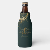  Groen Goud Bloemen Damast Script Bruiloft Flesjeskoeler (Fles Voorkant)