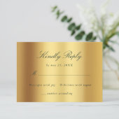  Groen Goud Bloemen Damast Script Bruiloft RSVP Kaartje (Staand voorkant)