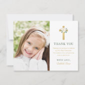 Groen Goud Bloemen Eerste Heilige Communie Meisje  Bedankkaart (Voorkant)