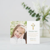 Groen Goud Bloemen Eerste Heilige Communie Meisje  Bedankkaart (Staand voorkant)