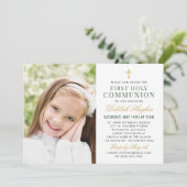 Groen Goud Bloemen Eerste Heilige Communie Meisje  Kaart (Staand voorkant)