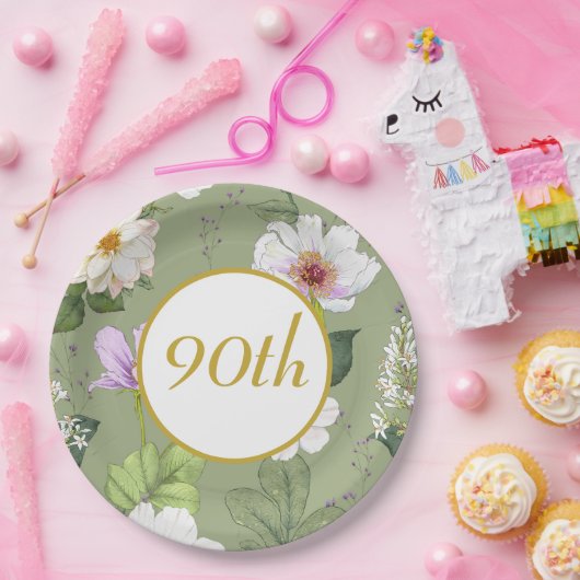 Groen Goud Bloemen Elegant Modern Age Papieren Bordje (Feest)