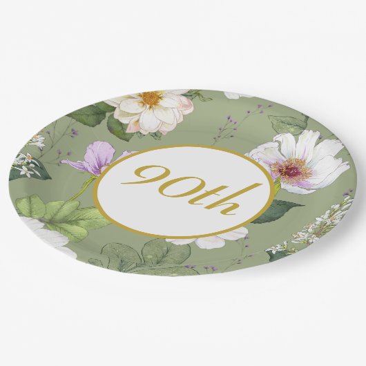 Groen Goud Bloemen Elegant Modern Age Papieren Bordje (Gekanteld)