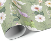 Groen Goud Bloemen Elegant Modern Cadeaupapier (Rol Hoek)