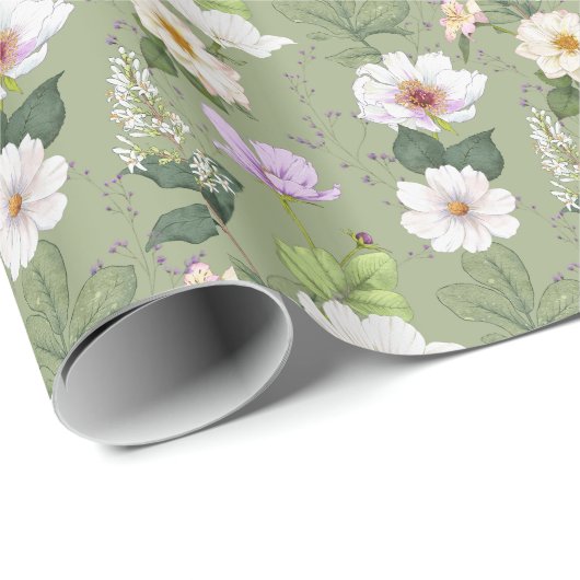 Groen Goud Bloemen Elegant Modern Cadeaupapier (Rol Hoek)