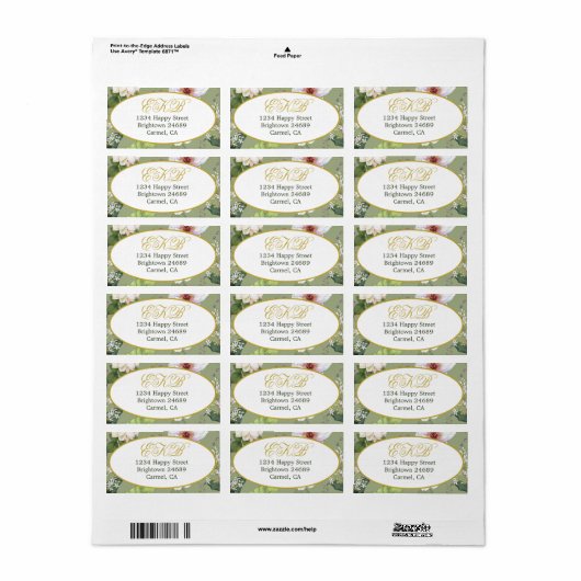 Groen Goud Bloemen Elegant Modern Monogram Etiket (Full Sheet)
