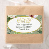 Groen Goud Bloemen Elegant Modern Monogram Etiket (Insitu)