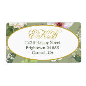 Groen Goud Bloemen Elegant Modern Monogram Etiket (Voorkant)