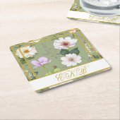 Groen Goud Bloemen Elegant Modern Monogram Kartonnen Onderzetters (Schuin)