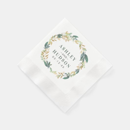 Groen Goud Bloemen Groen Krans Bruiloft Monogram Servet (Hoek)