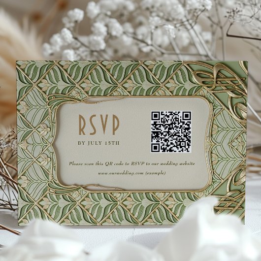 Groen & Goud Bloemen Huwelijk RSVP QR Kaart