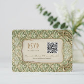 Groen & Goud Bloemen Huwelijk RSVP QR Kaart (Staand voorkant)