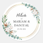 Groen Goud Bloemen Moslim Nikah Huwelijk Groot Ronde Sticker (Voorkant)