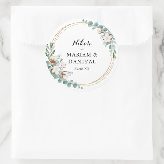 Groen Goud Bloemen Moslim Nikah Huwelijk Groot Ronde Sticker (Tas)