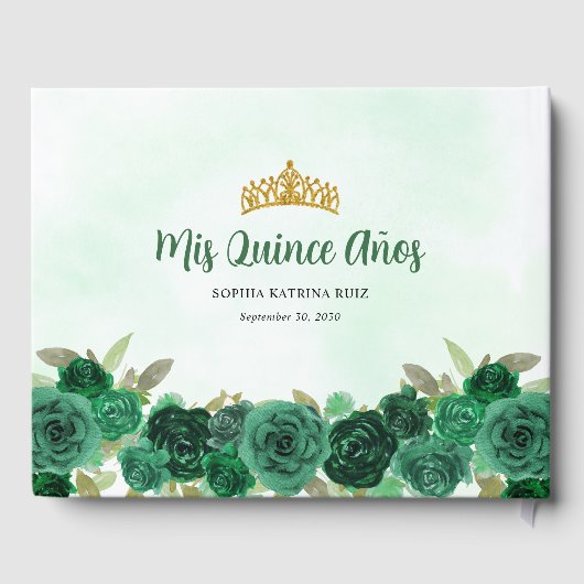 Groen Goud Bloemen Prinses Quinceañera Foto Gastenboek (Achterkant)