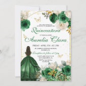 Groen Goud Bloemen Quinceanera Kaart (Voorkant)