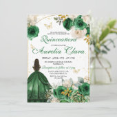 Groen Goud Bloemen Quinceanera Kaart (Staand voorkant)