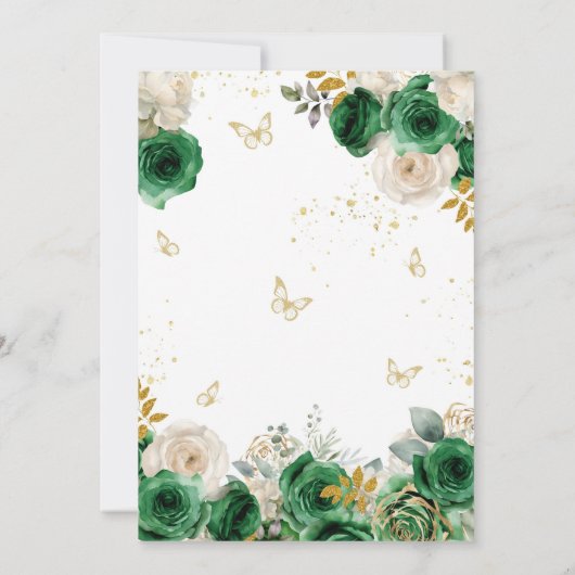 Groen Goud Bloemen Quinceanera Kaart (Achterkant)