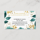 Groen Goud Bloemen Waterverf Monogram initiaal Visitekaartje (Achterkant)