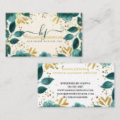 Groen Goud Bloemen Waterverf Monogram initiaal Visitekaartje (Voorkant / Achterkant)