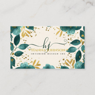 Groen Goud Bloemen Waterverf Monogram initiaal Visitekaartje