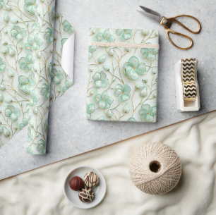 Groen Goud Bloemig Inpakpapier