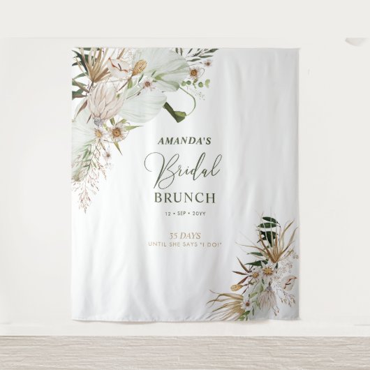 Groen & Goud Boho Bruidsfeest Bruiloft Brunch Acht Wandkleed (Voorkant)