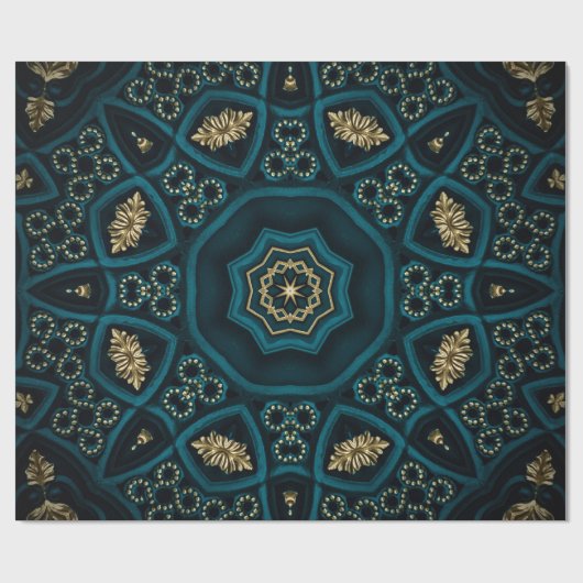 Groen Goud Boho Rosette Mandala Cadeaupapier (Vlak)