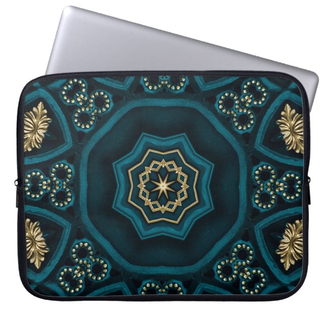 Groen Goud Boho Rosette Mandala Laptop Sleeve (Voorkant)
