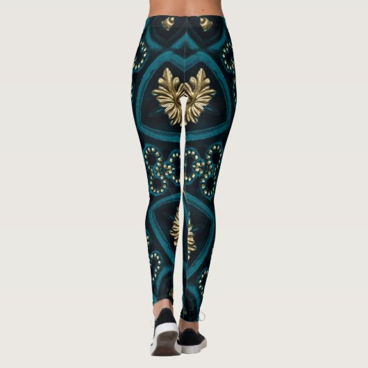 Groen Goud Boho Rosette Mandala Leggings (Achterkant)