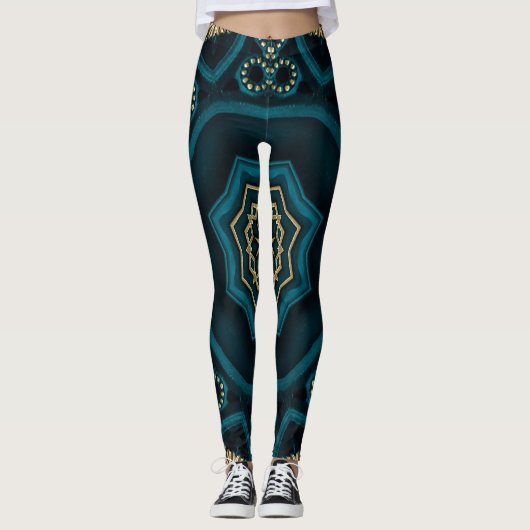 Groen Goud Boho Rosette Mandala Leggings (Voorkant)