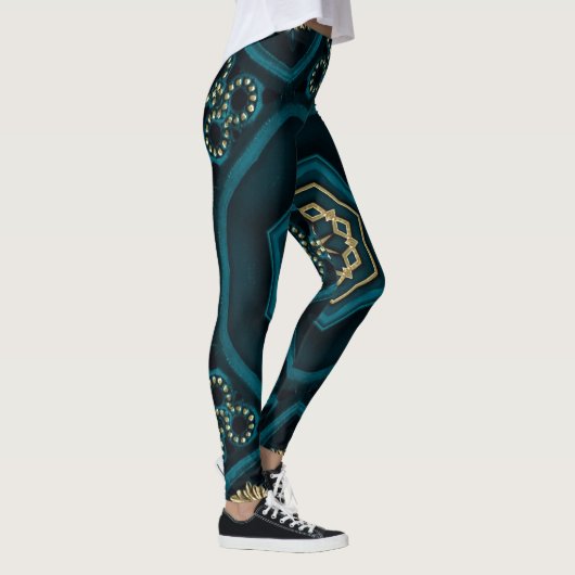Groen Goud Boho Rosette Mandala Leggings (Rechts)