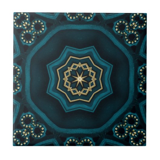 Groen Goud Boho Rosette Mandala Tegeltje (Voorkant)
