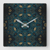 Groen Goud Boho Rosette Mandala Vierkante Klok (Voorkant)