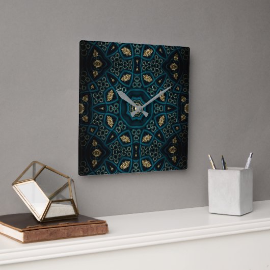 Groen Goud Boho Rosette Mandala Vierkante Klok (Kantoor)