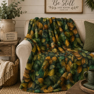 Groen Goud Botanische Aardtinten Herfstbladeren Fleece Deken