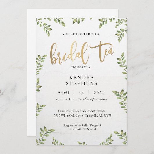 Groen & Goud Bruilofts Thee Uitnodiging (Voorkant / Achterkant)