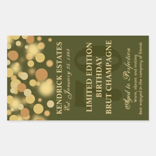 Groen Goud Champagne Bubbles Verjaardagslabel 750m Rechthoekige Sticker (Voorkant)